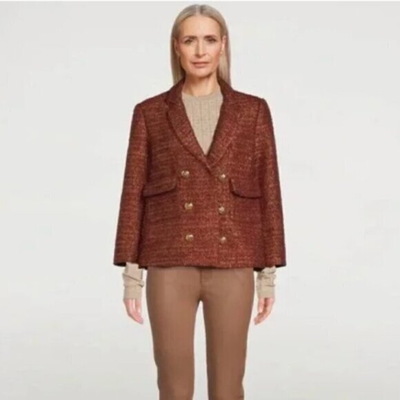 Smythe Orange Metallic Wool Tweed Blazer Size 6 - Picture 2 of 10